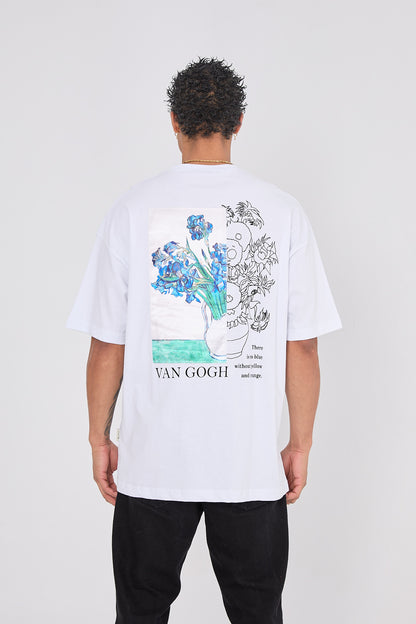 Vincent Van Gogh Flowers Oversize T-Shirt - Beyaz