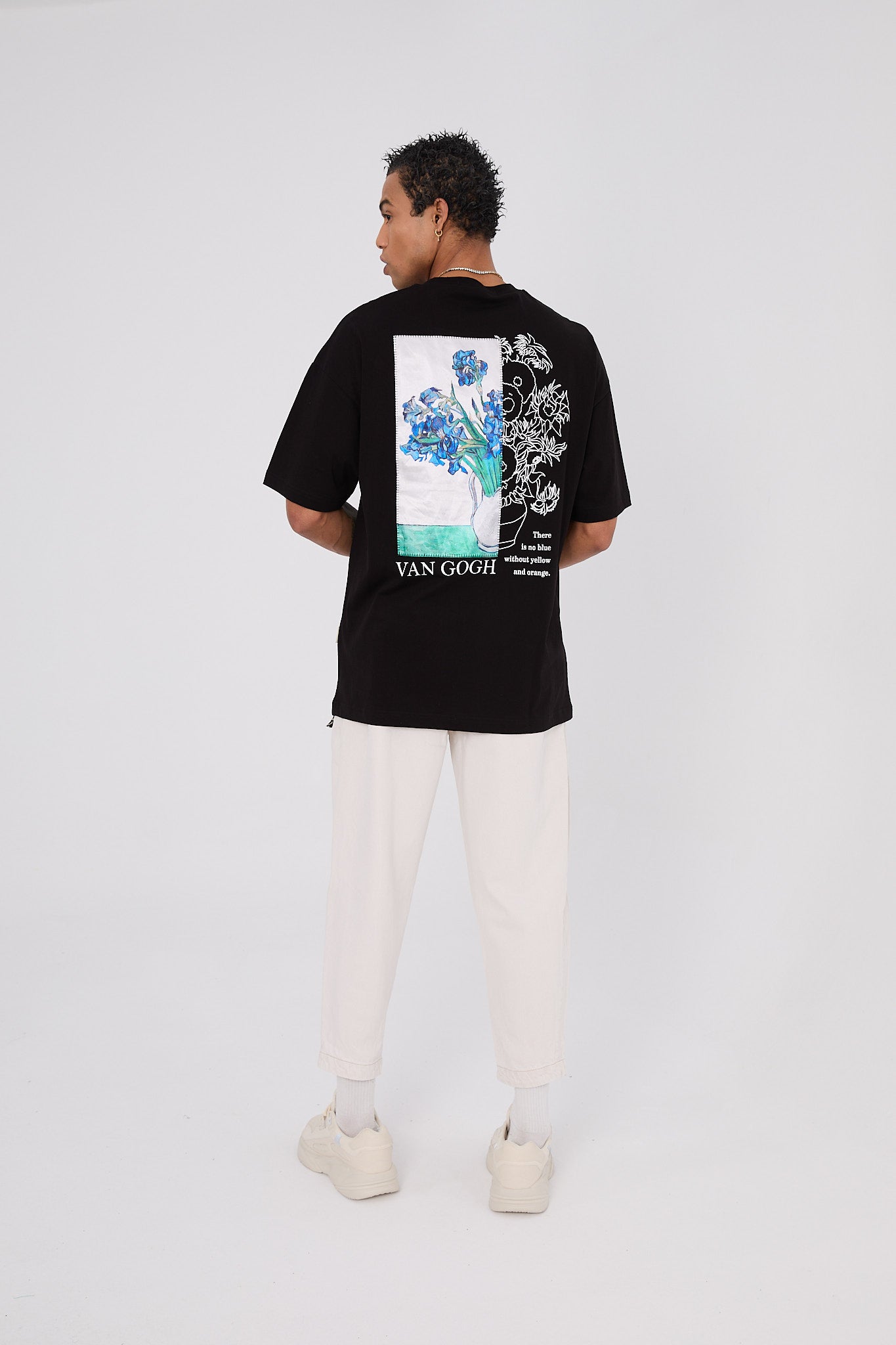 Vincent Van Gogh Flowers Oversize T-Shirt - Siyah