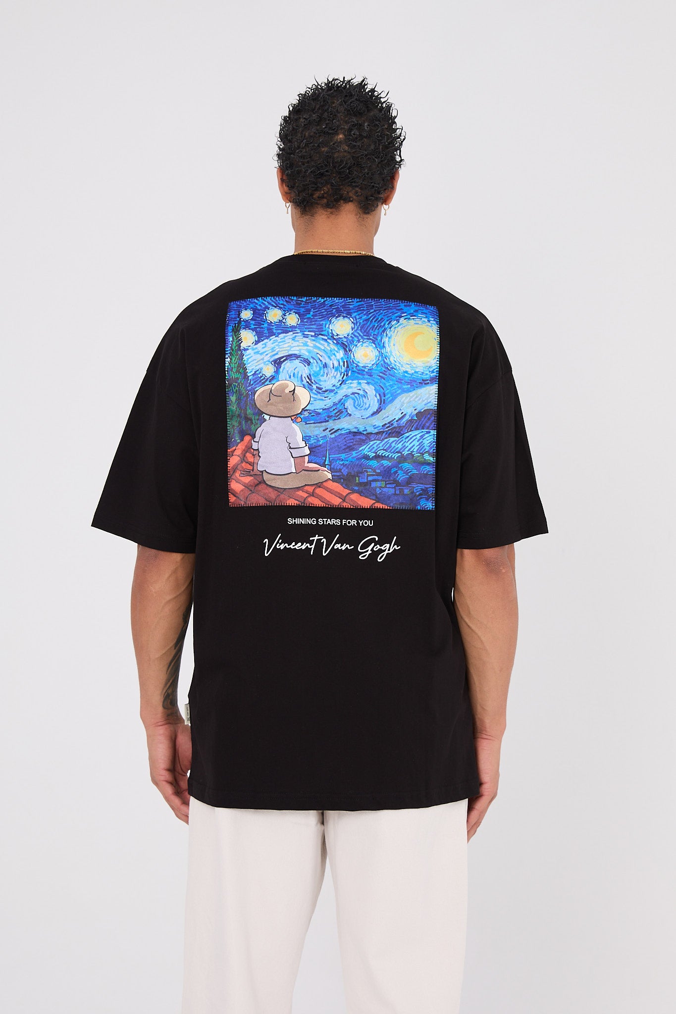 Vincent Van Gogh Stars Oversize T-Shirt - Siyah