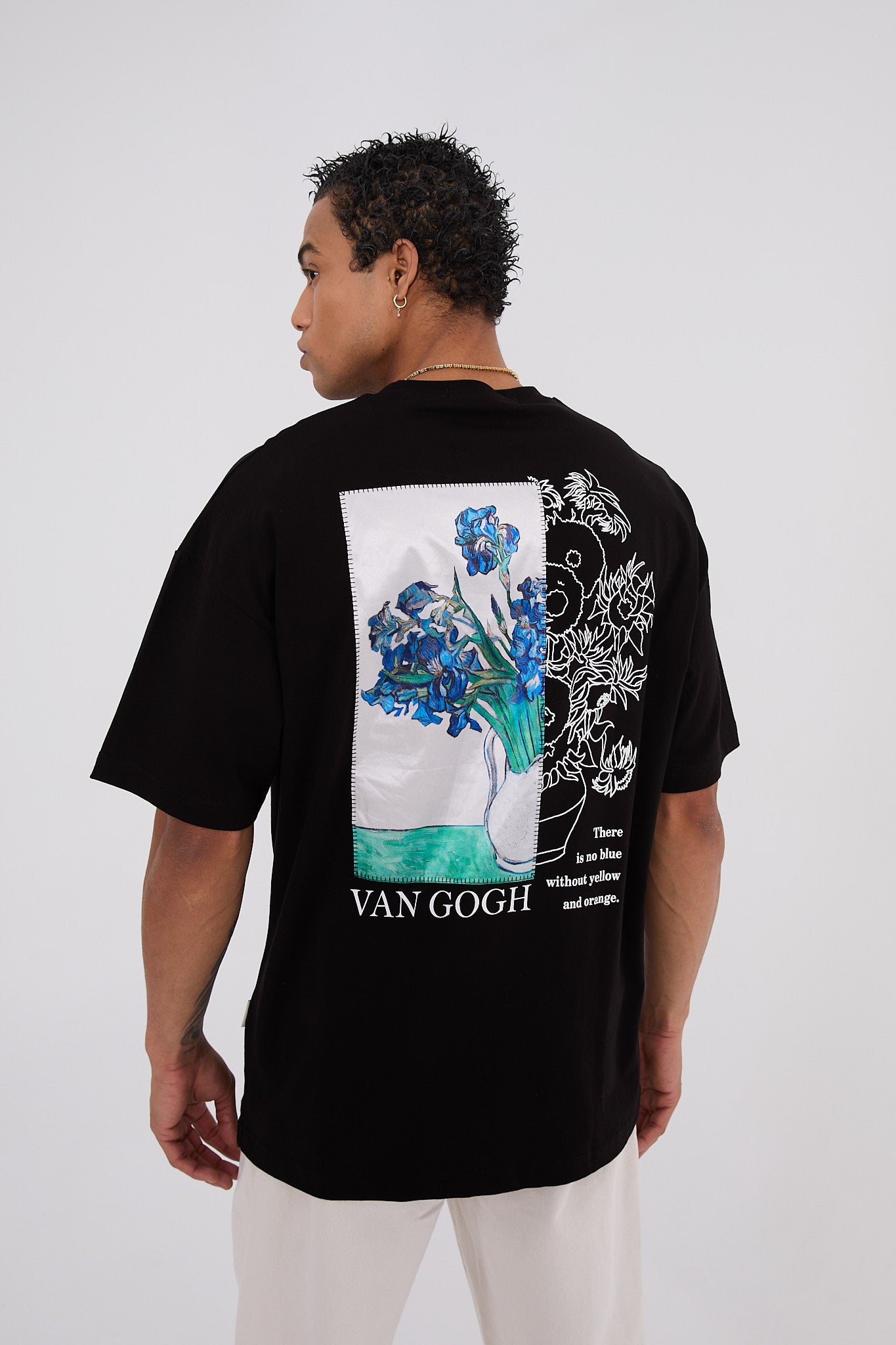 Vincent Van Gogh Flowers Oversize T-Shirt - Siyah