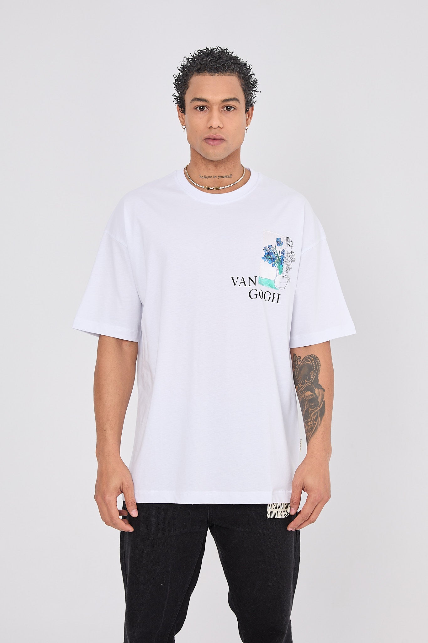 Vincent Van Gogh Flowers Oversize T-Shirt - Beyaz