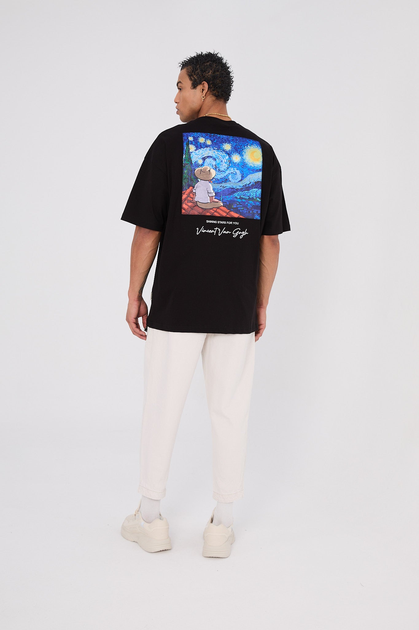 Vincent Van Gogh Stars Oversize T-Shirt - Siyah