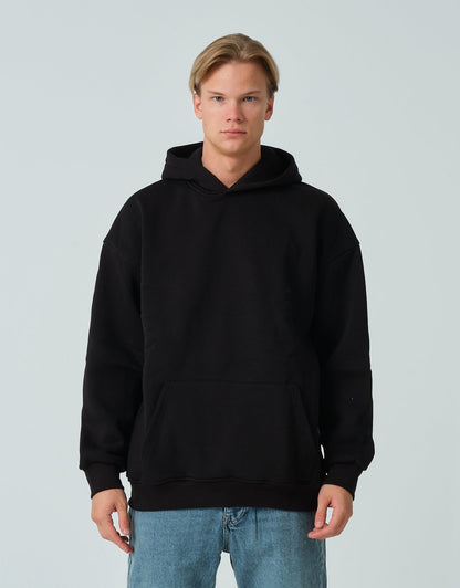 Basic Kapüşonlu Sweatshirt - Siyah