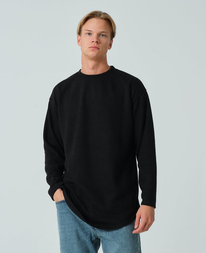 Sıfır Yaka Triko Sweatshirt - Siyah