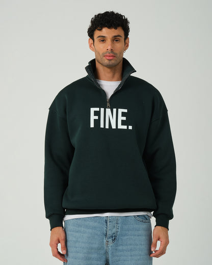 Fine Yarım Fermuarlı Sweatshirt - Koyu Yeşil