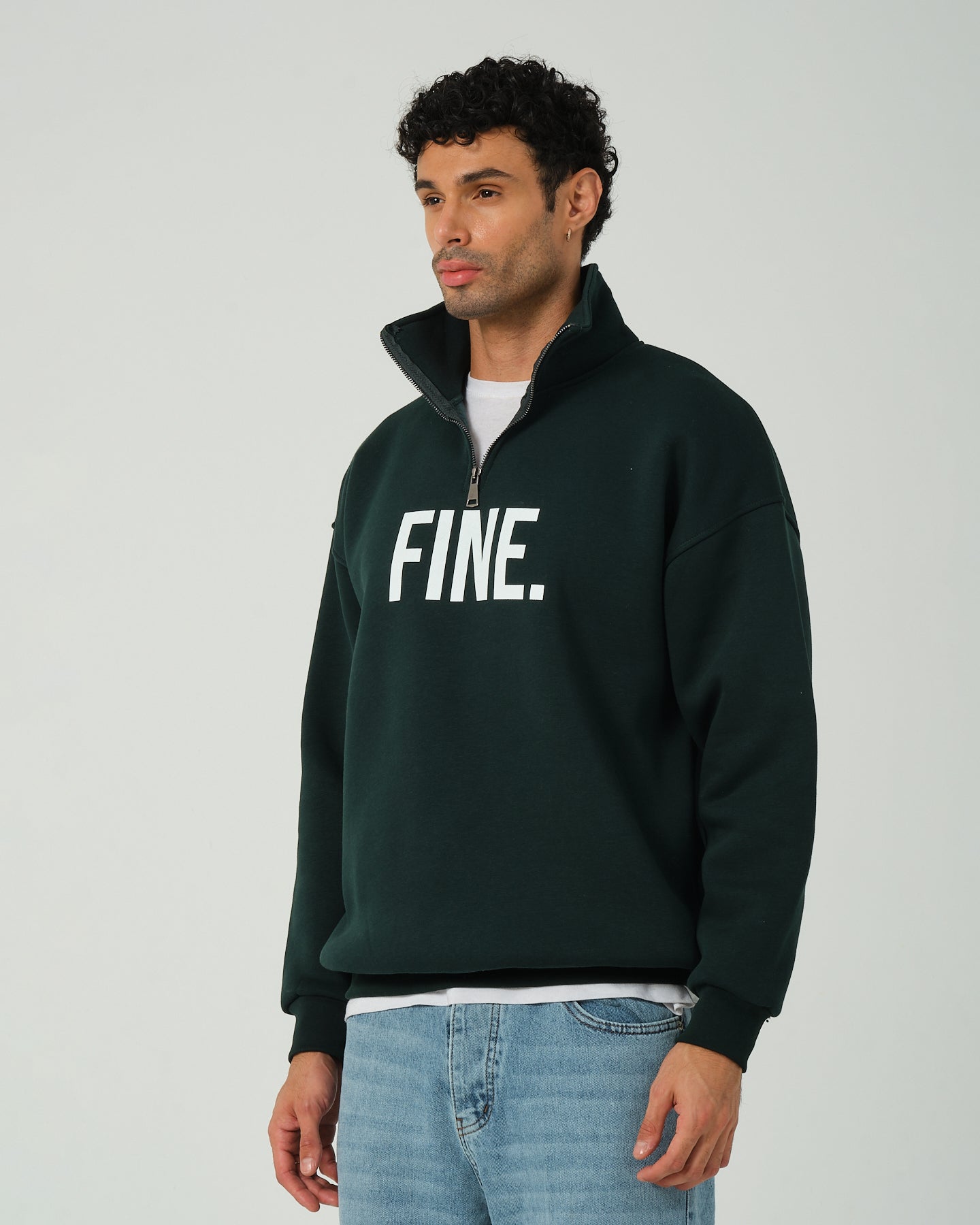 Fine Yarım Fermuarlı Sweatshirt - Koyu Yeşil