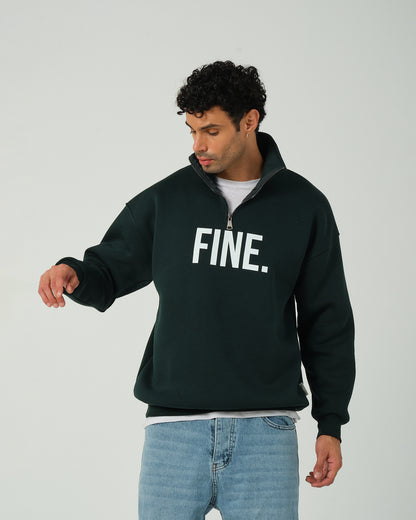 Fine Yarım Fermuarlı Sweatshirt - Koyu Yeşil