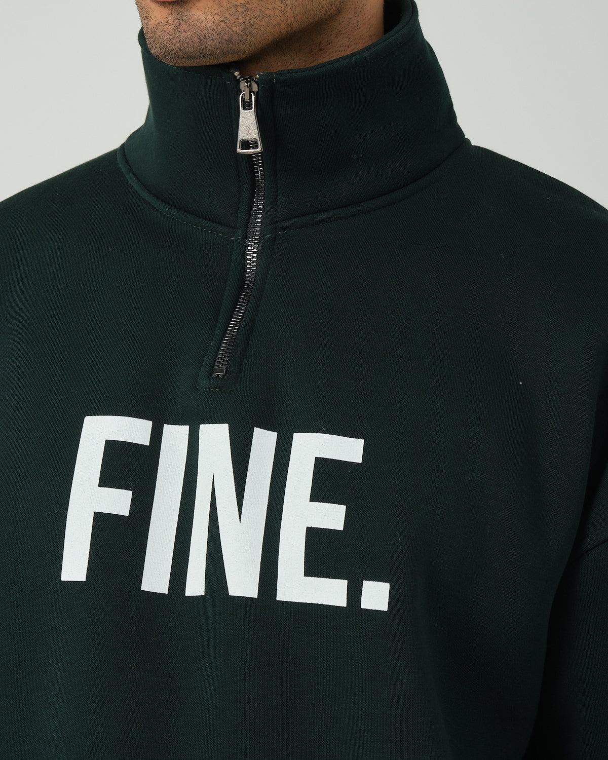 Fine Yarım Fermuarlı Sweatshirt - Koyu Yeşil