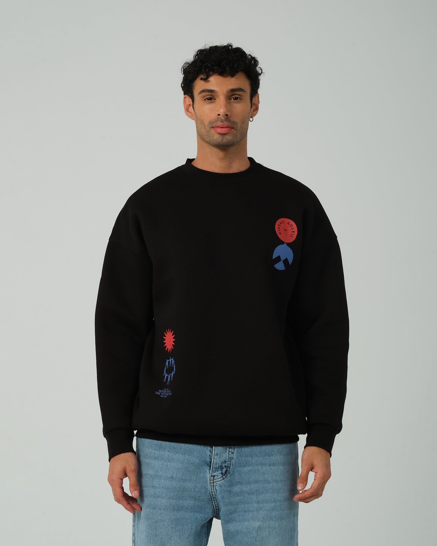 Oiseau Sıfır Yaka Sweatshirt - Siyah