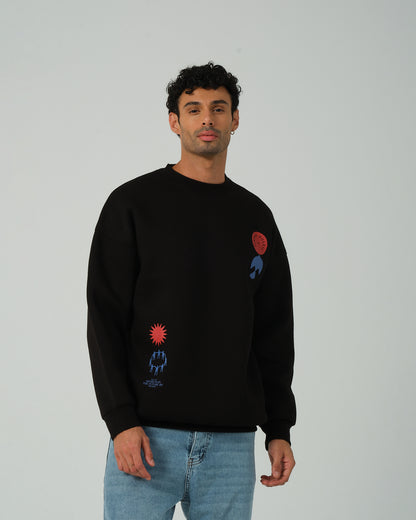 Oiseau Sıfır Yaka Sweatshirt - Siyah