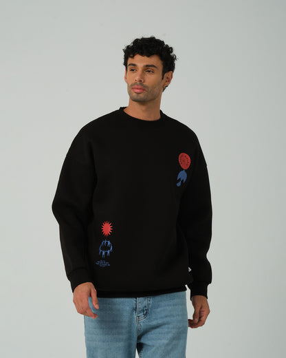 Oiseau Sıfır Yaka Sweatshirt - Siyah