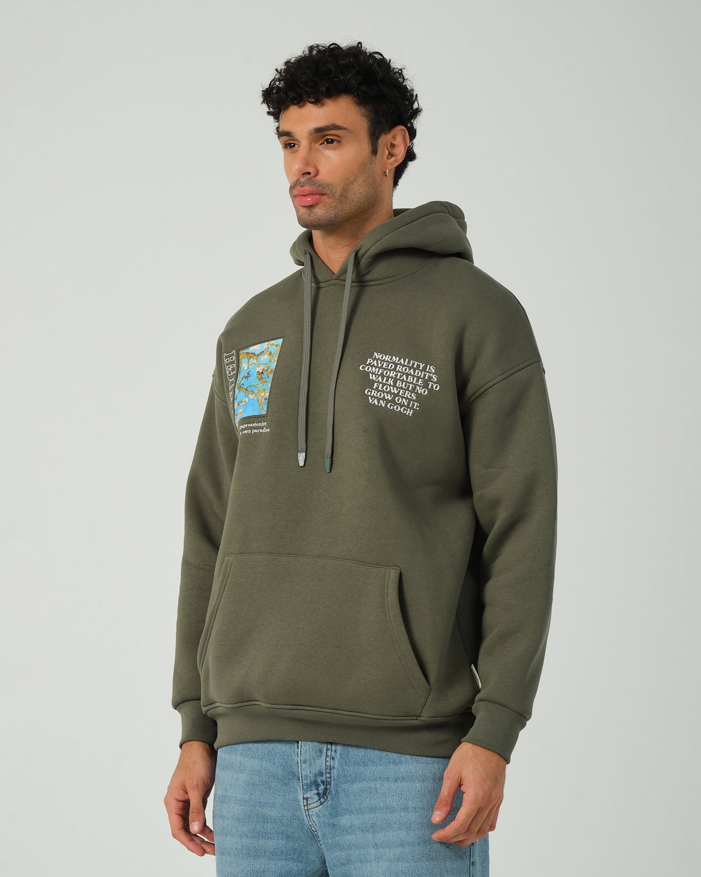 Vincent Van Gogh Portre Kapüşonlu Sweatshirt - Haki