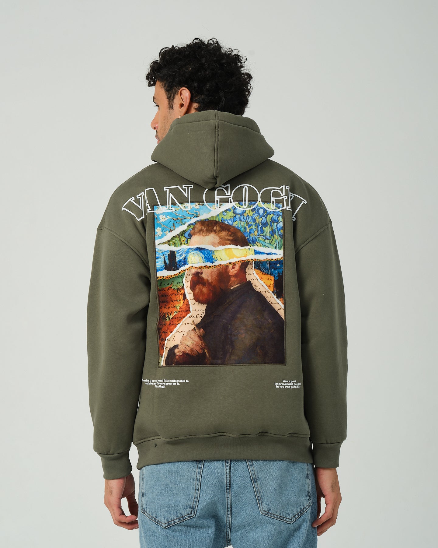Vincent Van Gogh Portre Kapüşonlu Sweatshirt - Haki