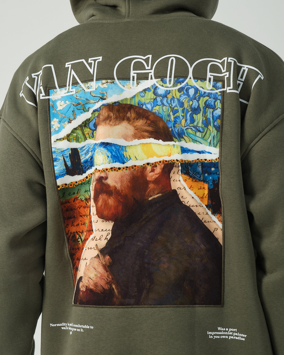 Vincent Van Gogh Portre Kapüşonlu Sweatshirt - Haki