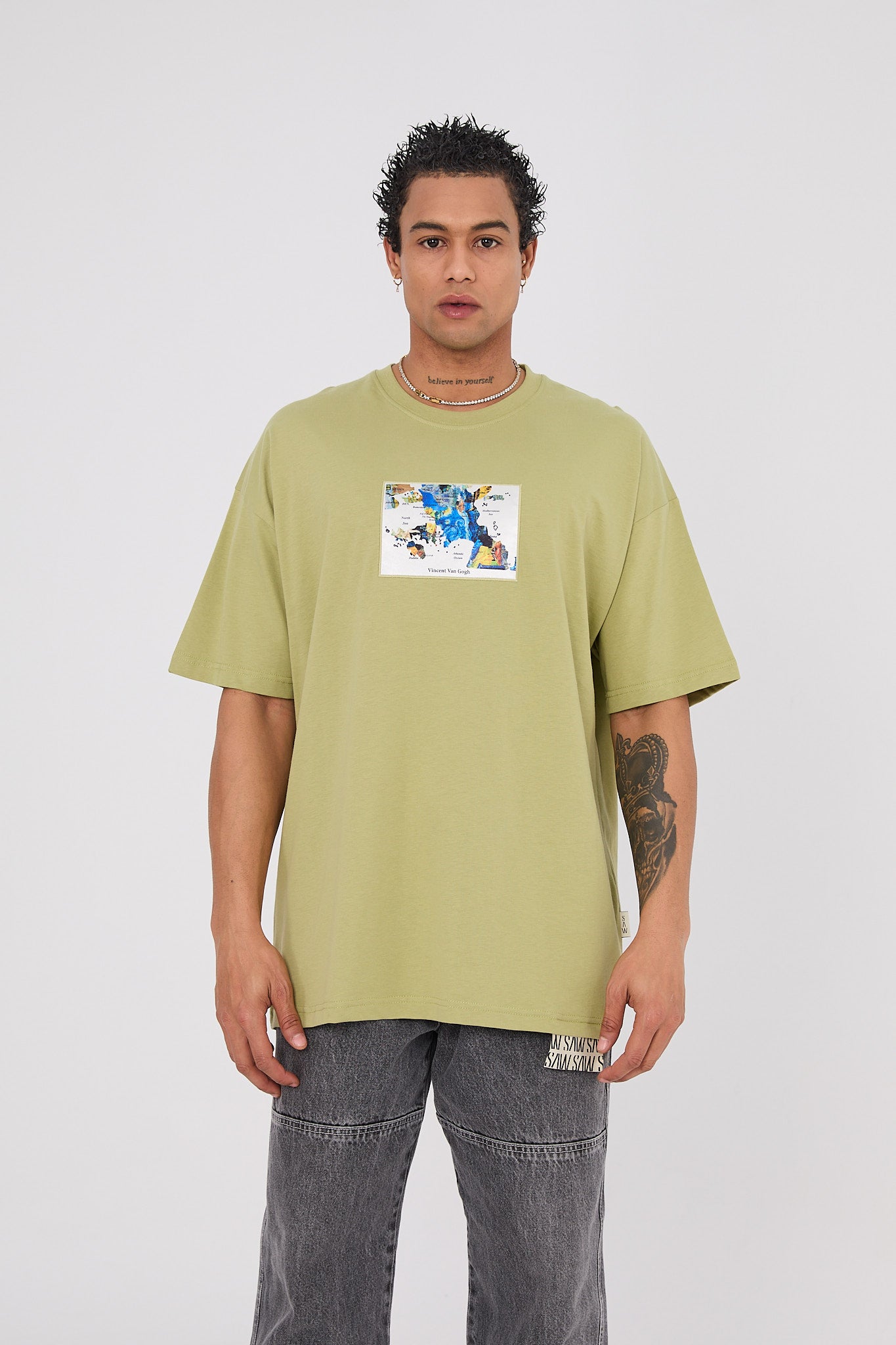 Vincent Van Gogh Map Oversize T-Shirt - Haki