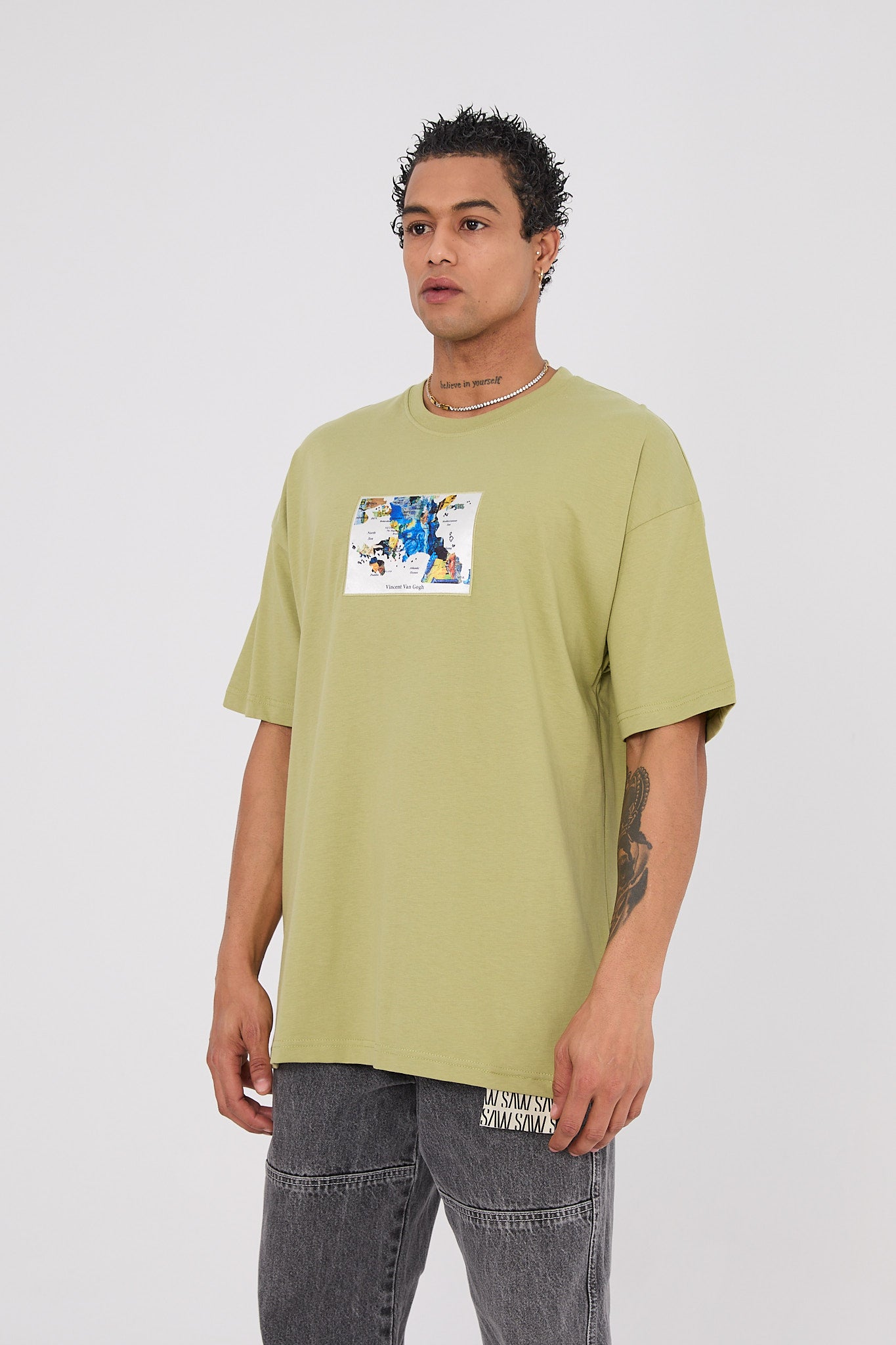 Vincent Van Gogh Map Oversize T-Shirt - Haki