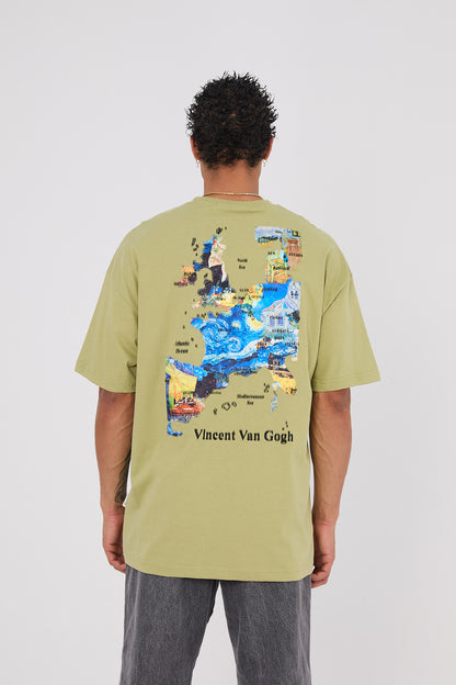 Vincent Van Gogh Map Oversize T-Shirt - Haki