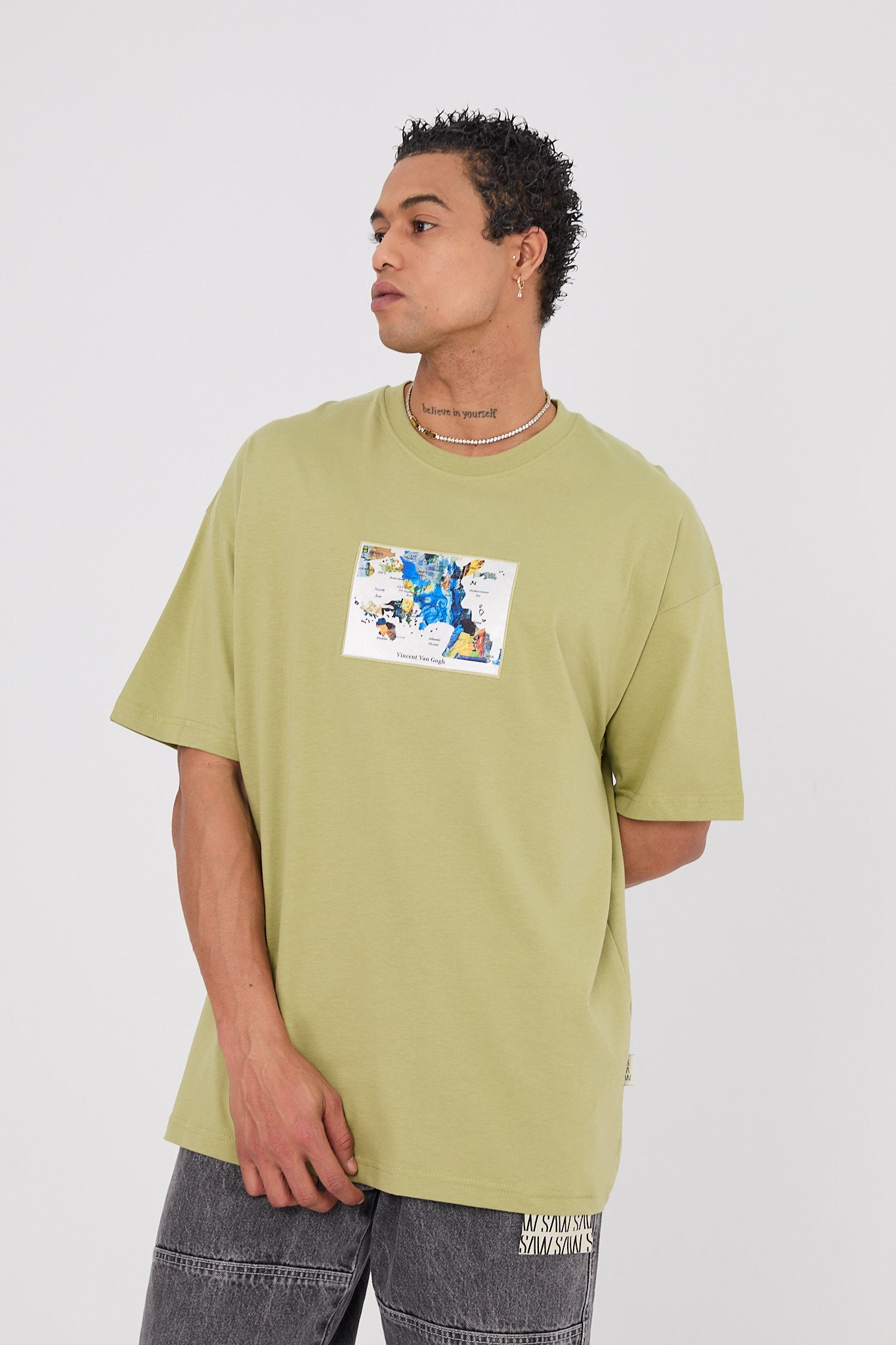 Vincent Van Gogh Map Oversize T-Shirt - Haki