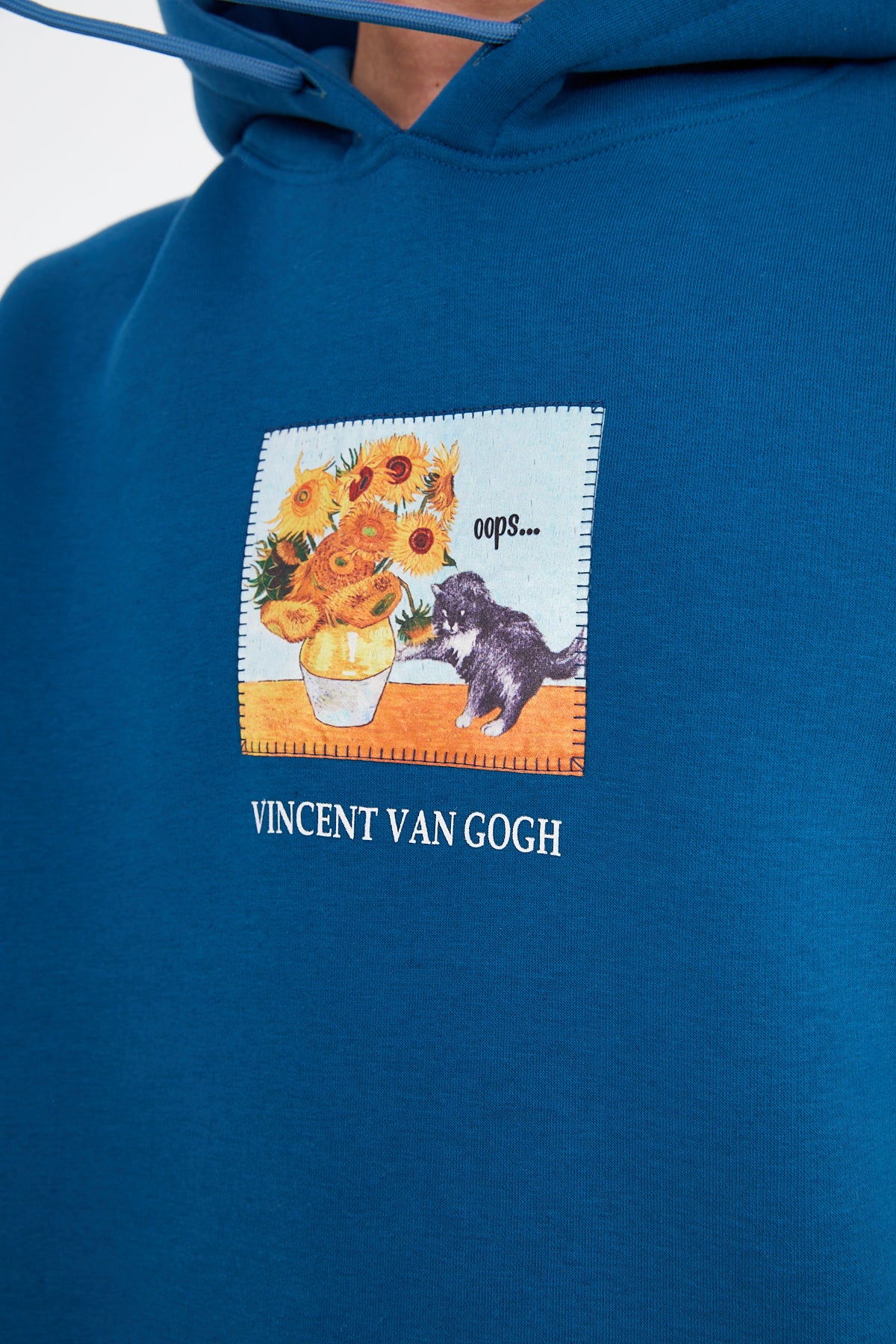 Vincent Van Gogh Ayçiçeği Kapüşonlu Sweatshirt - Petrol