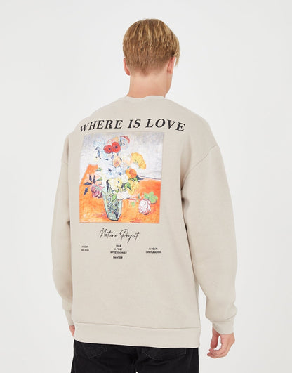 Vincent Van Gogh Love Sıfır Yaka Sweatshirt - Bisküvi