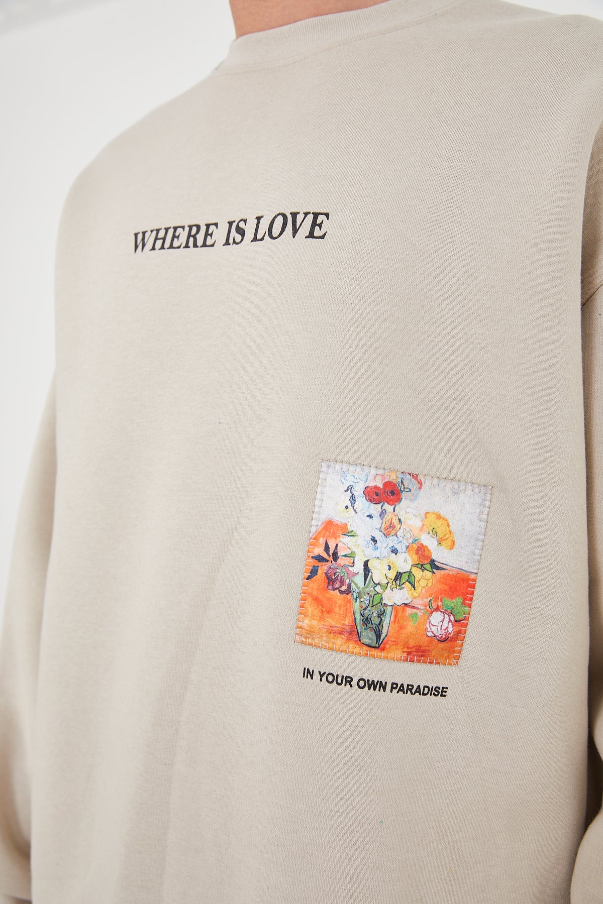 Vincent Van Gogh Love Sıfır Yaka Sweatshirt - Bisküvi