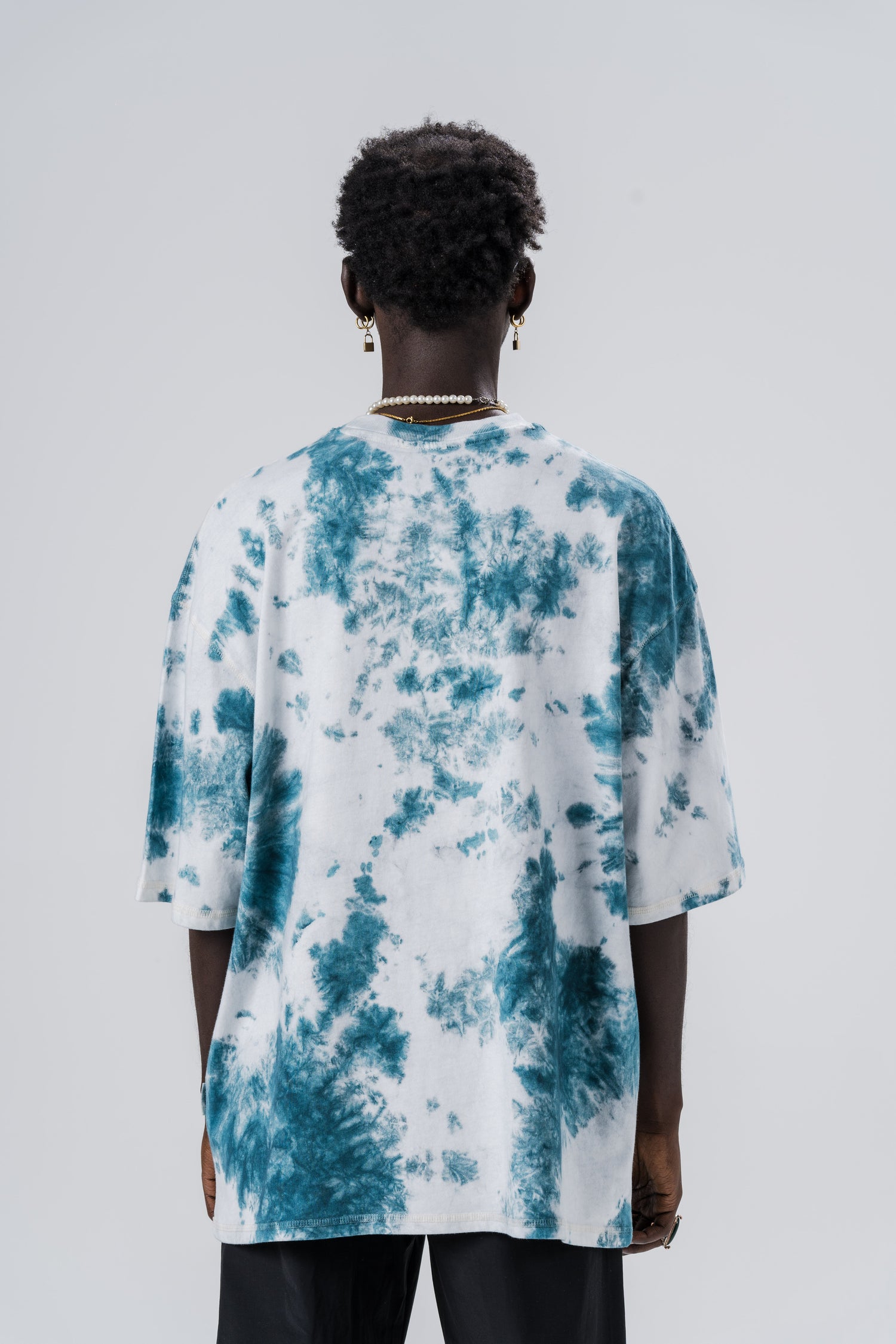 Batik Oversize Basic T-Shirt - Mavi Desen