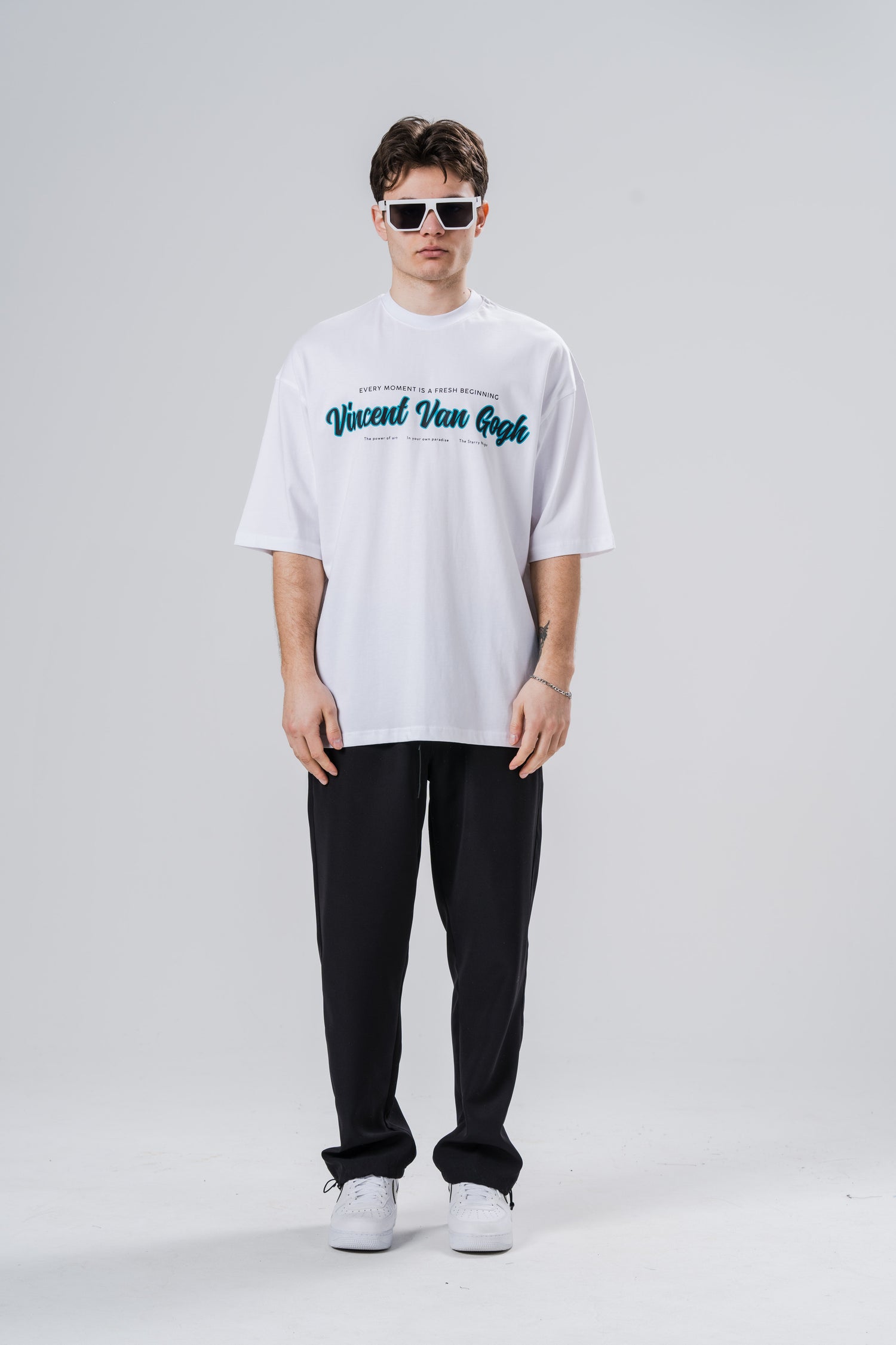 Van Gogh Moment Oversize Basic T-Shirt - Beyaz