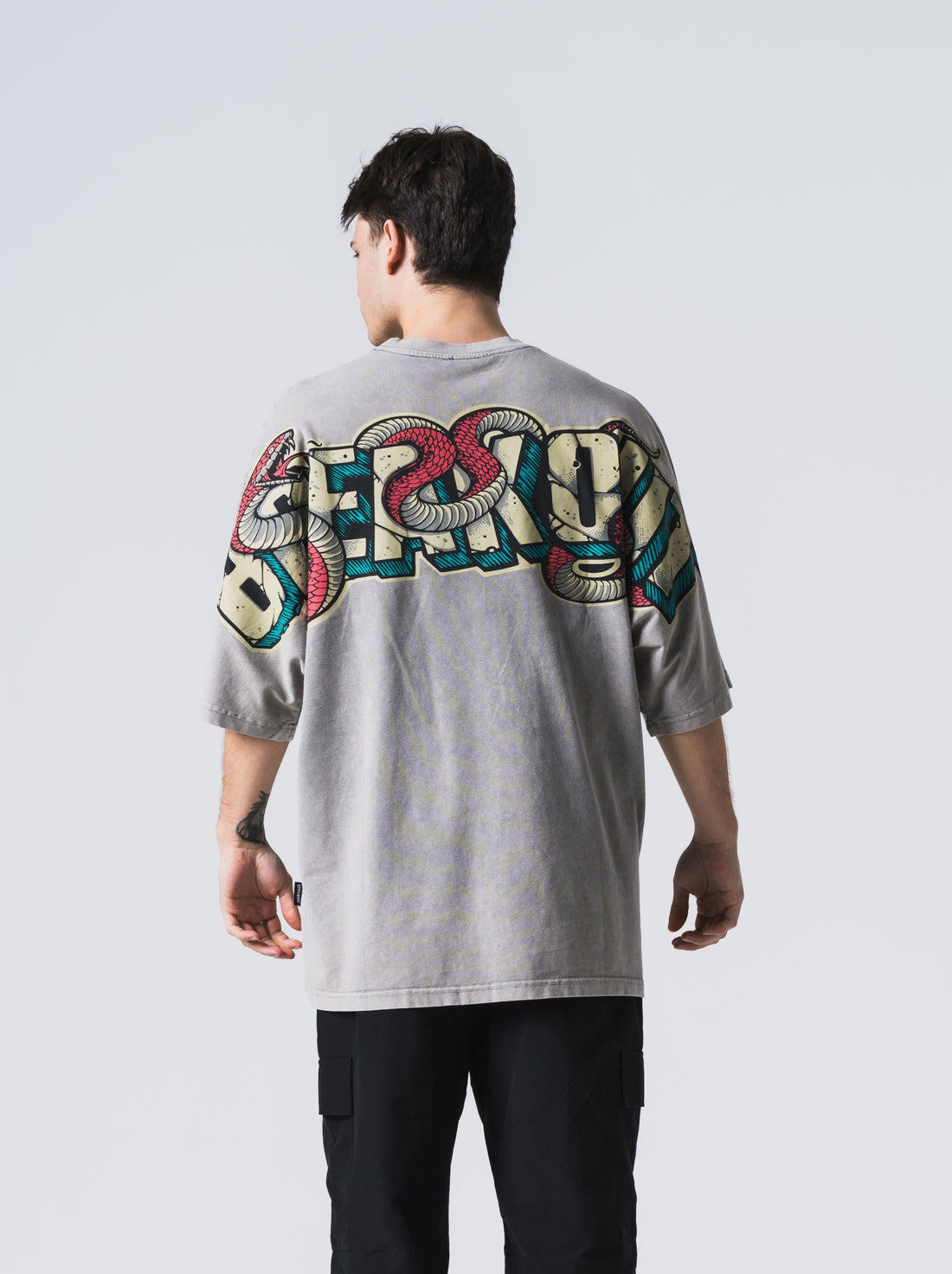 Snake Oversize Basic T-Shirt - Gri