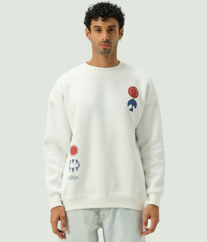 Oiseau Sıfır Yaka Sweatshirt - Ekru