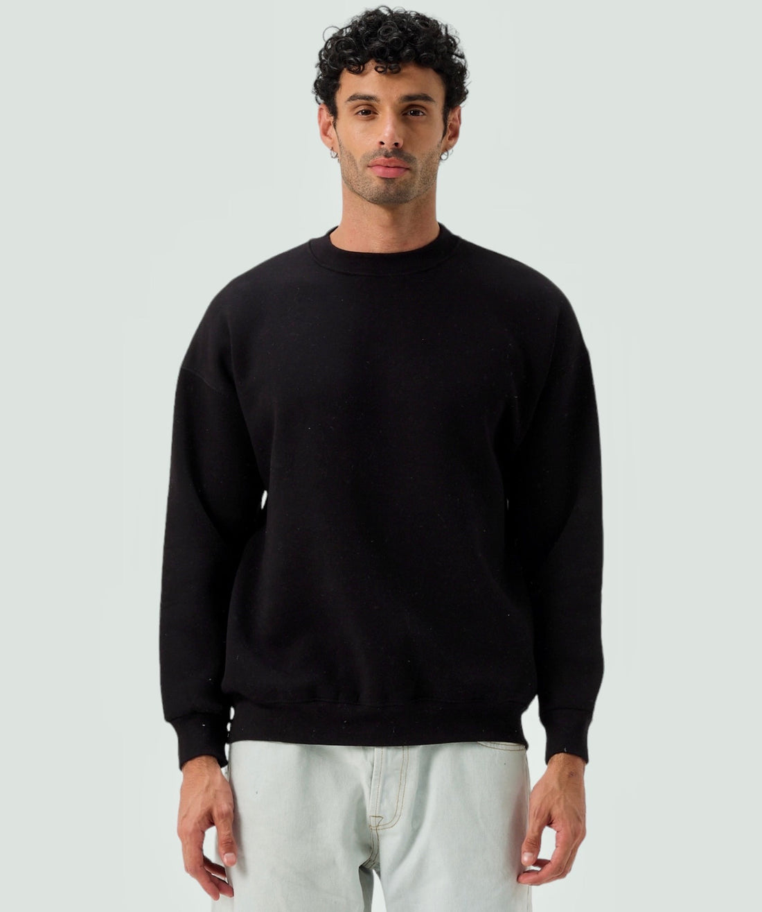 Basic Sıfır Yaka Sweatshirt - Siyah