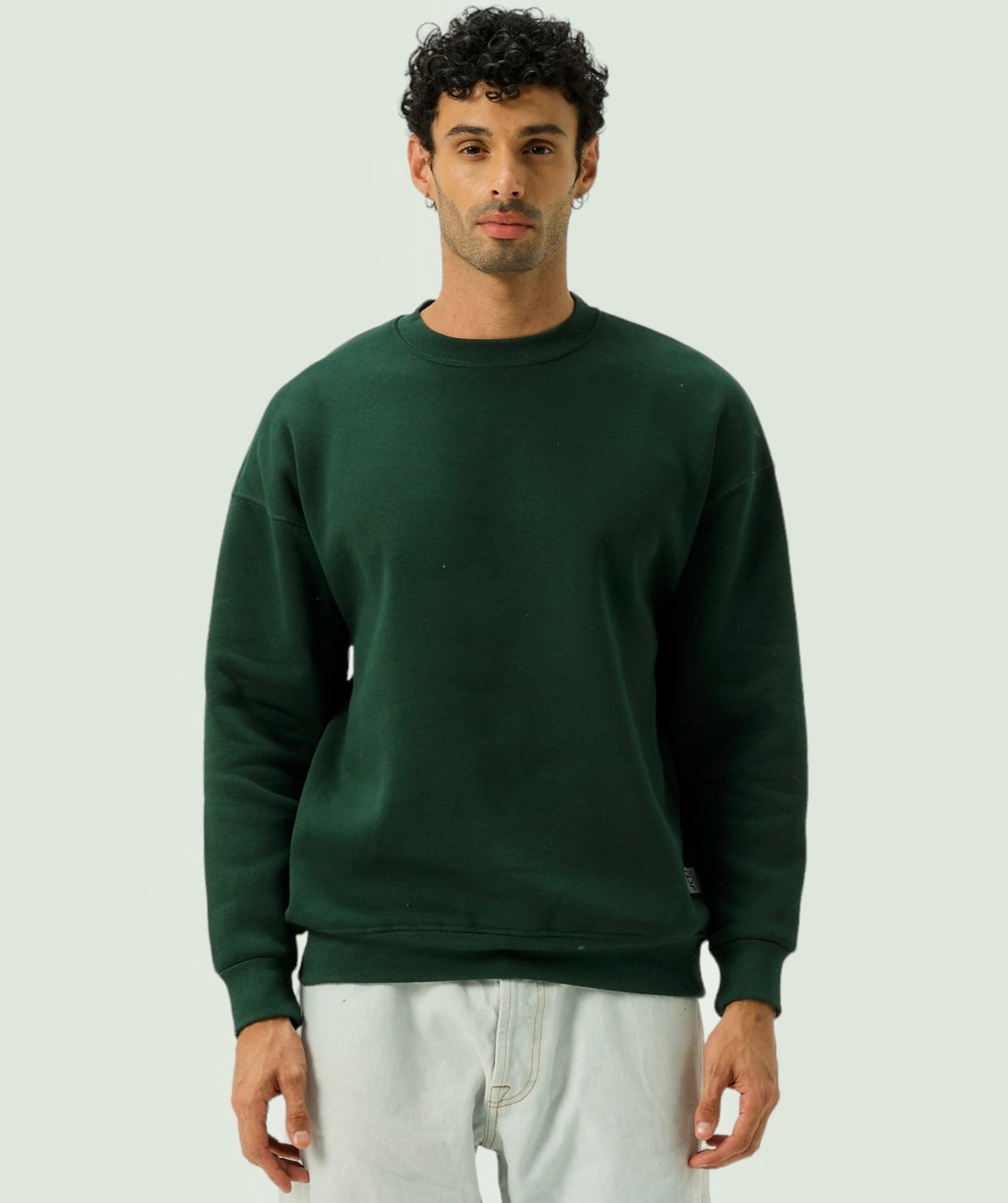 Basic Sıfır Yaka Sweatshirt - Yeşil