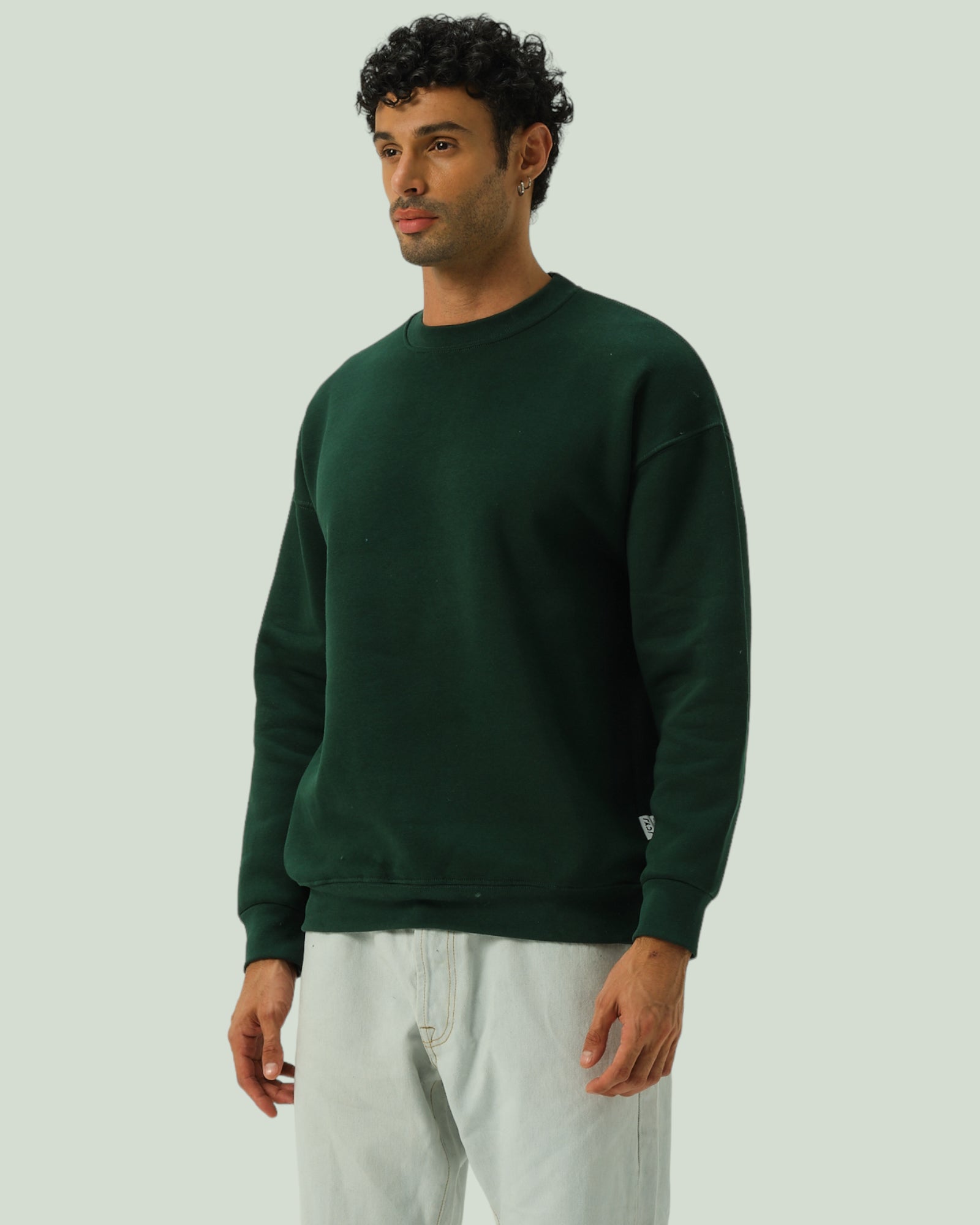 Basic Sıfır Yaka Sweatshirt - Yeşil