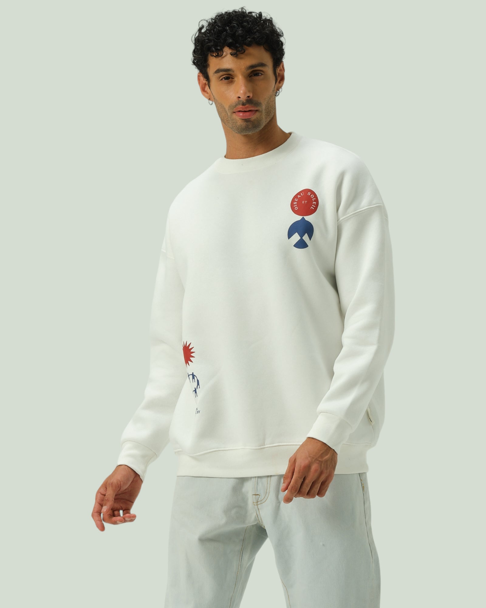 Oiseau Sıfır Yaka Sweatshirt - Ekru