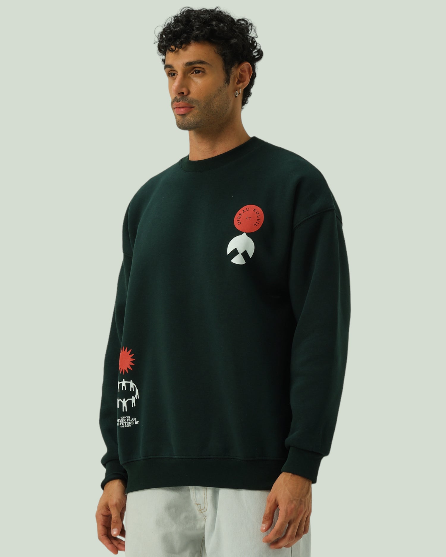 Oiseau Sıfır Yaka Sweatshirt - Yeşil