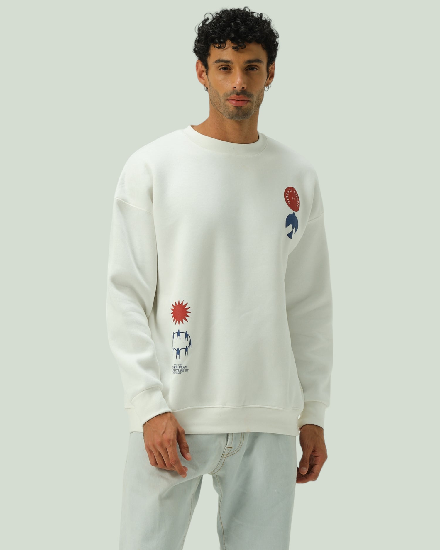 Oiseau Sıfır Yaka Sweatshirt - Ekru