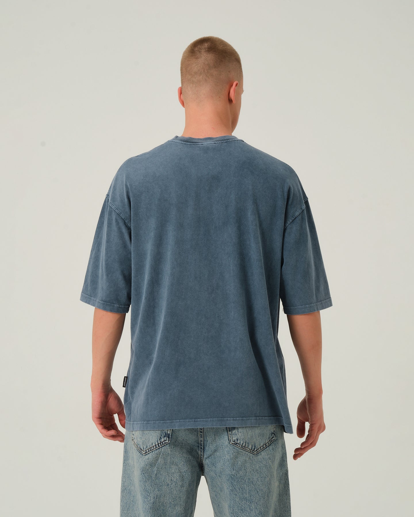 Basic Yıkamalı T-Shirt - Mavi