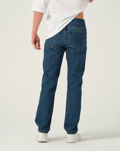 Loose Fit Yıkamalı Jean - Dark Blue