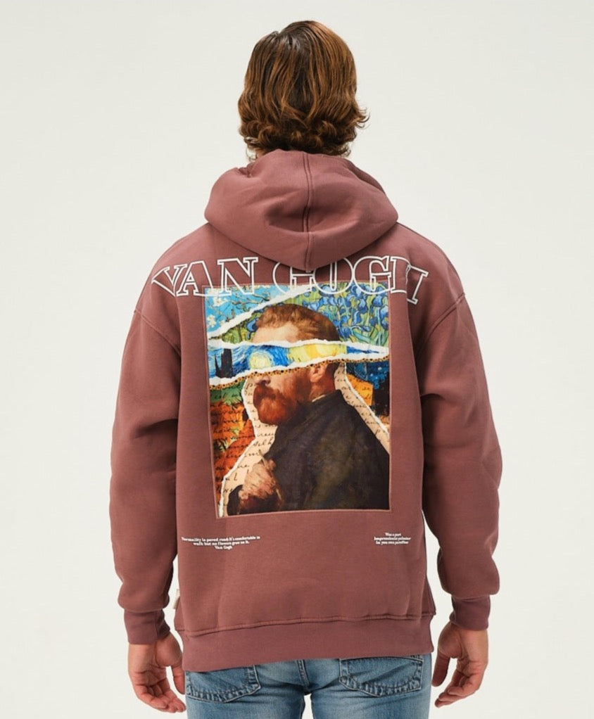 Vincent Van Gogh Portre Kapüşonlu Sweatshirt - Mürdüm