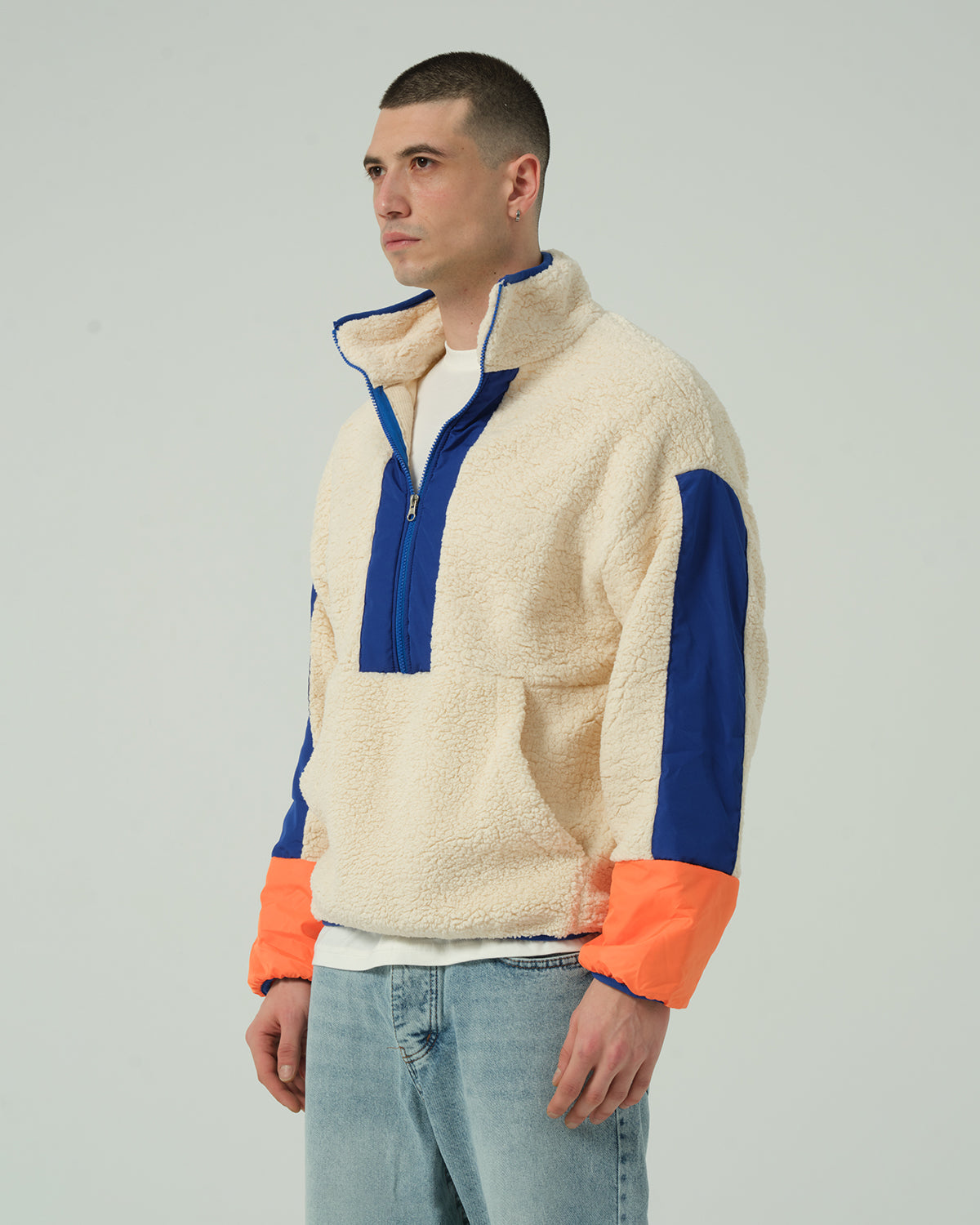 Peluş Yarım Fermuarlı Sweatshirt - Renkli